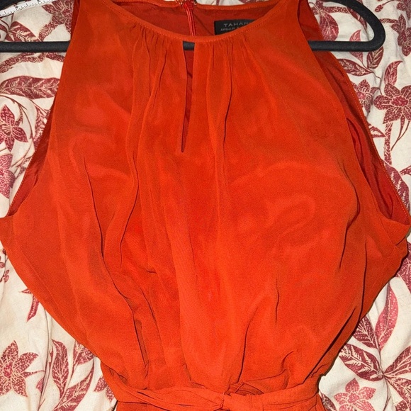 Tahari ASL Bold Orange High Low Dress - Picture 3 of 4